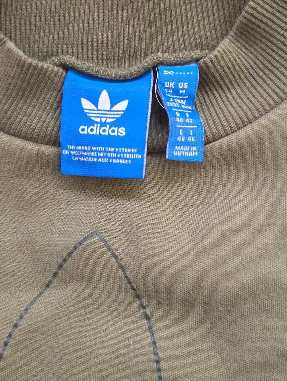 adidas Originals 80's Moto Cropped Crewneck Sweatshirt In Olive Green, Size M - Picture 4 of 4